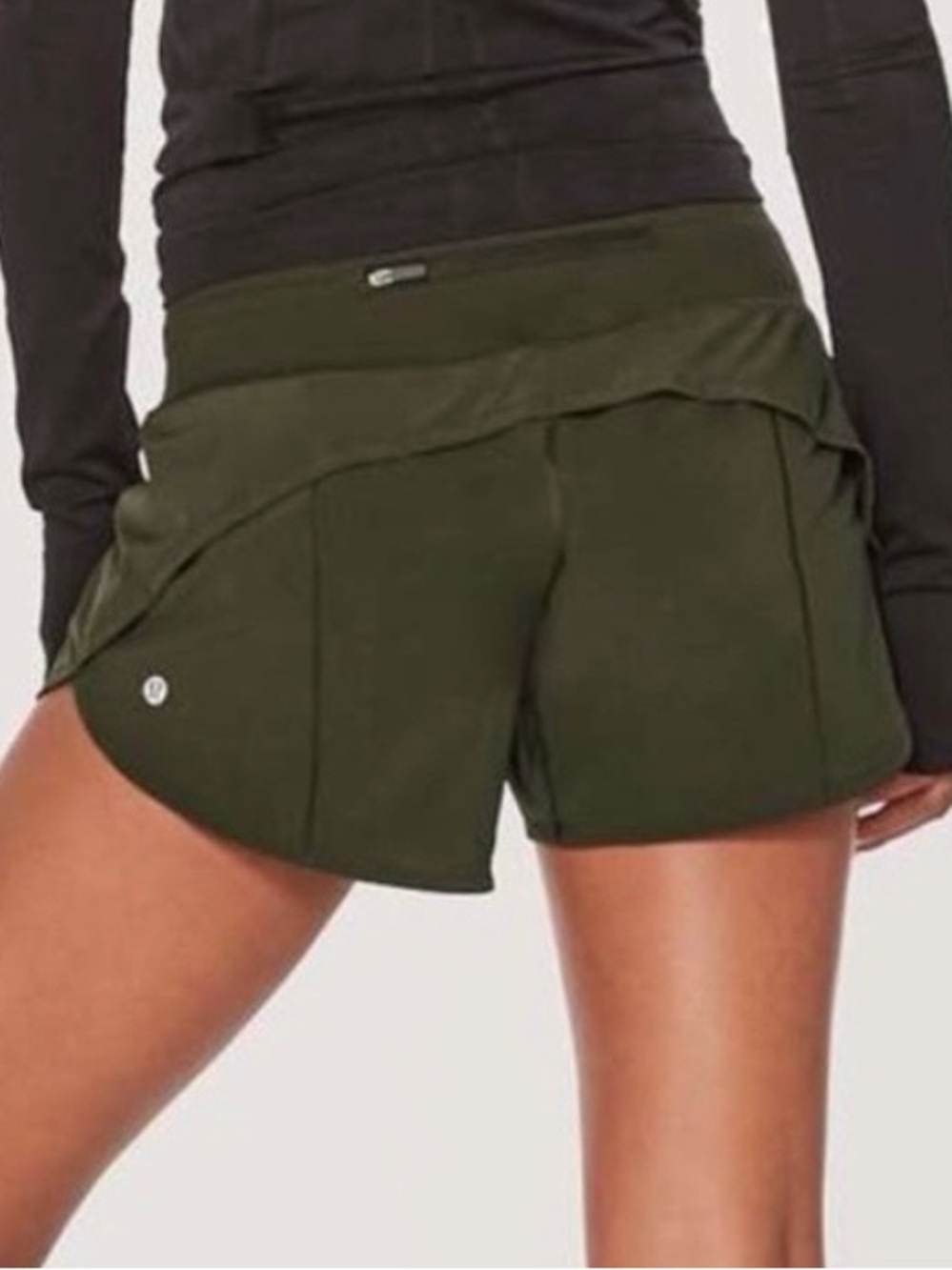 Lululemon dark olive morning mile shorts size 4